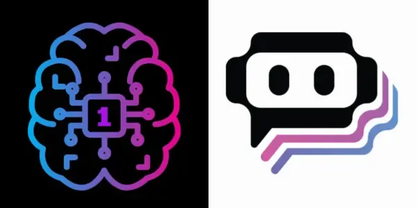 Gradient icons depicting an AI brain circuit with '1' and a robot head chatbot.