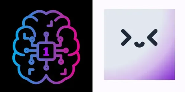 A gradient brain icon with a circuit board and '1' next to a cute face symbol.