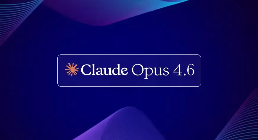 Claude Opus 4.6 logo with an orange star icon on a dark blue background.