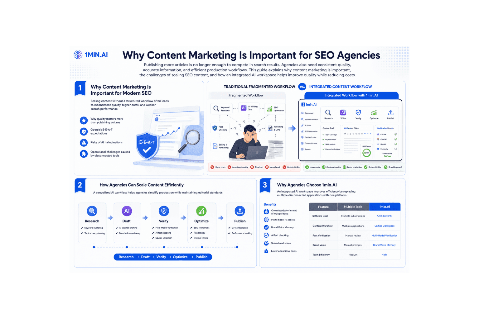 Infographic outlining why content marketing is important for SEO agencies, detailing workflows and guidelines.