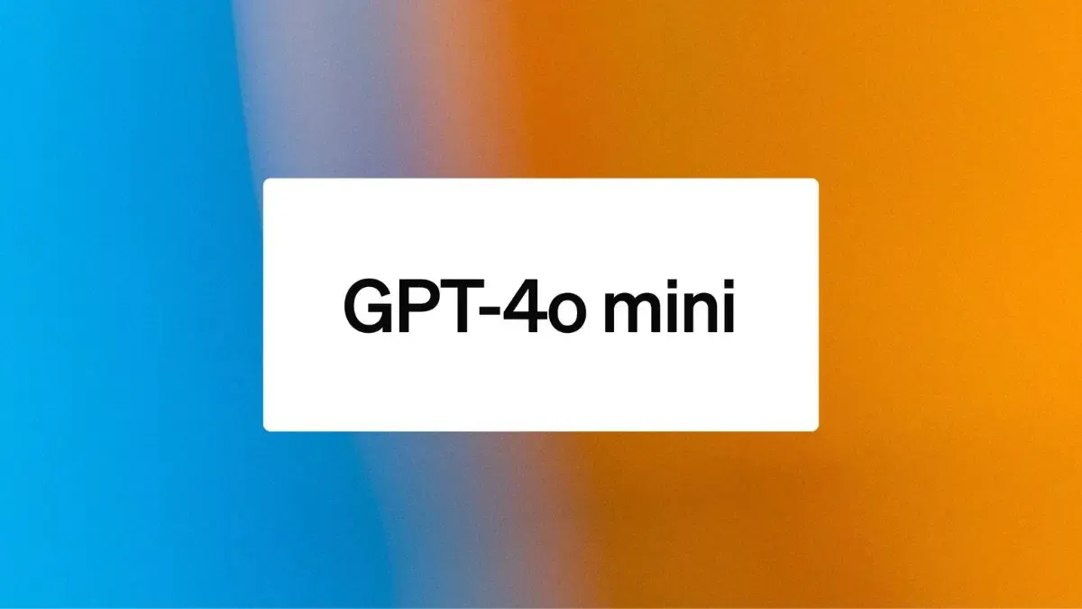 Text 'GPT-4o mini' on a white rectangle with a blue and orange gradient background.