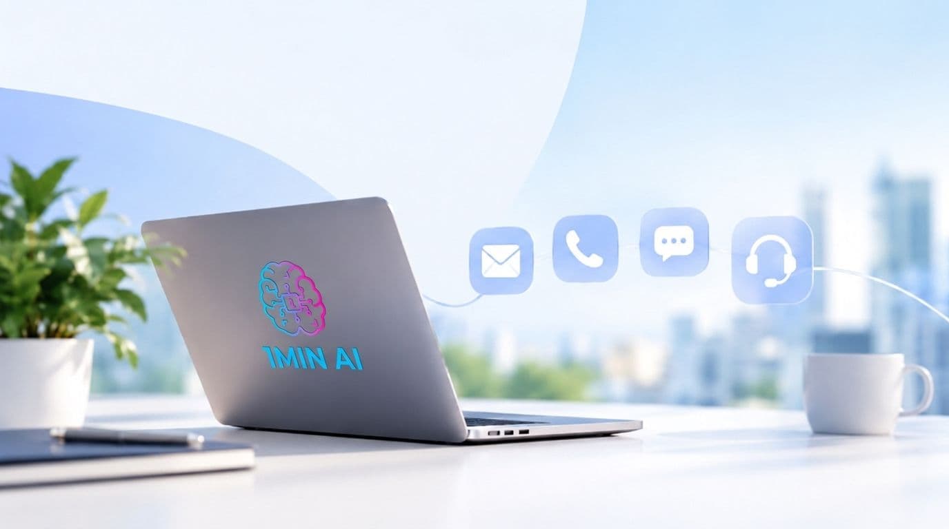 Silver laptop with Spark AI logo and floating communication icons on a modern desk.