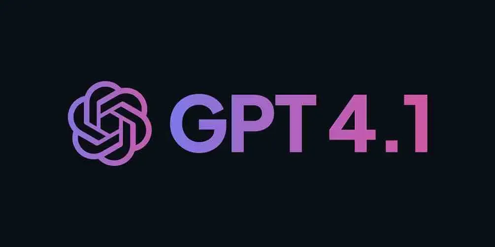 OpenAI logo beside "GPT 4.1" text in gradient colors on a dark background.