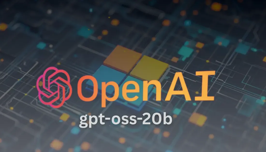 OpenAI logo with 'gpt-oss-20b' text on a futuristic digital background.