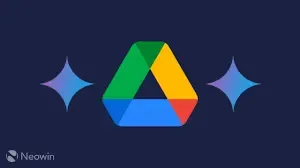 Colorful Google Drive logo on a dark background, accented with bright sparkles.