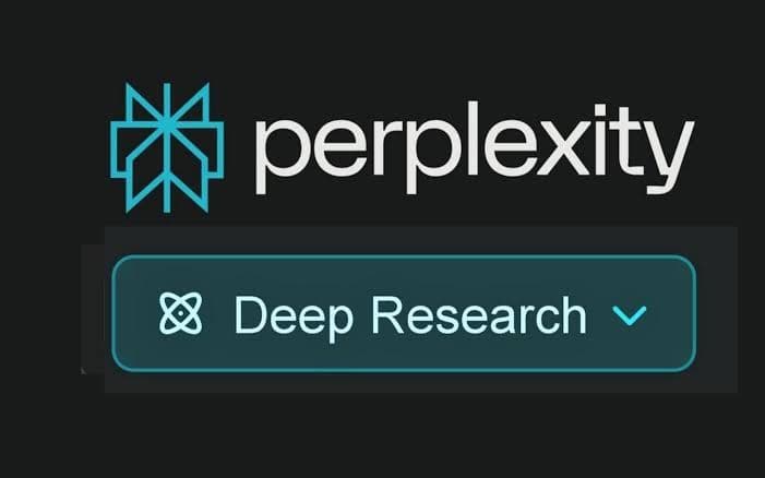 Perplexity AI logo with "perplexity" text and a "Deep Research" button.