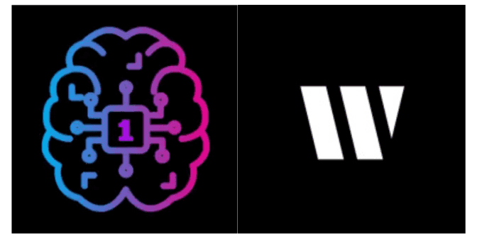 Gradient brain with circuits and '1' chip next to a white 'W' logo.