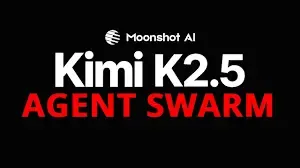 Moonshot AI Kimi K2.5 AGENT SWARM text on a black background.