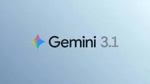Gemini 3.1 logo with a multi-colored star-like icon on a subtle blue gradient background.