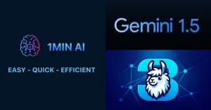 1MIN AI, Gemini 1.5, and Llama 3 logos representing different artificial intelligence technologies.