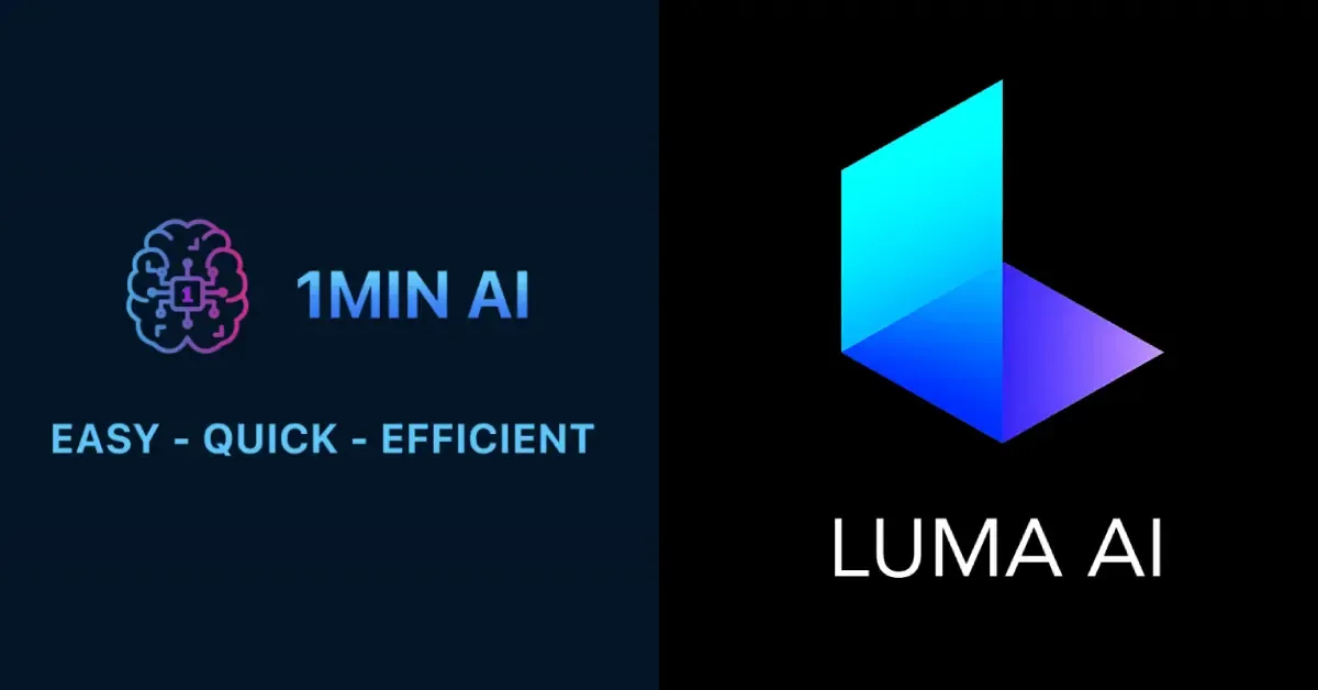 1MIN AI and LUMA AI logos displayed side-by-side on a dark background.