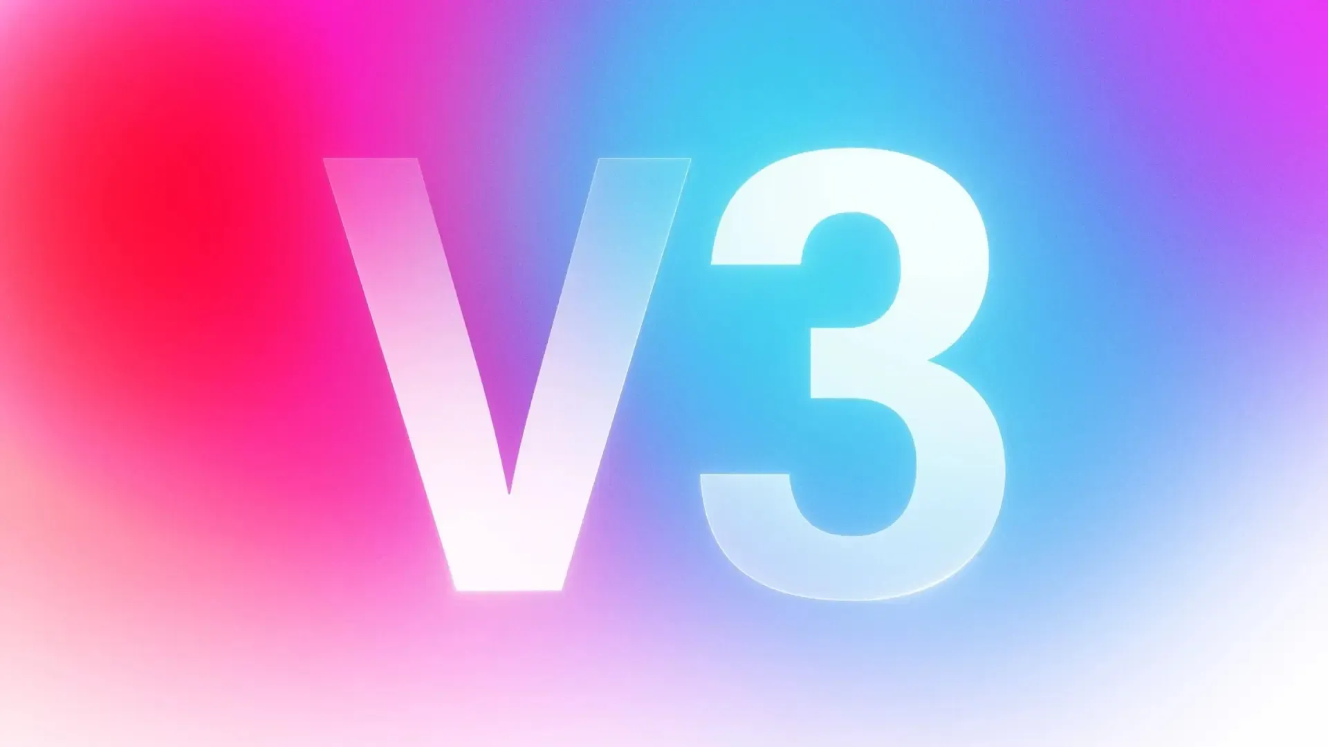 White 'V3' text on a vibrant, blurry gradient of pink, purple, and blue colors.