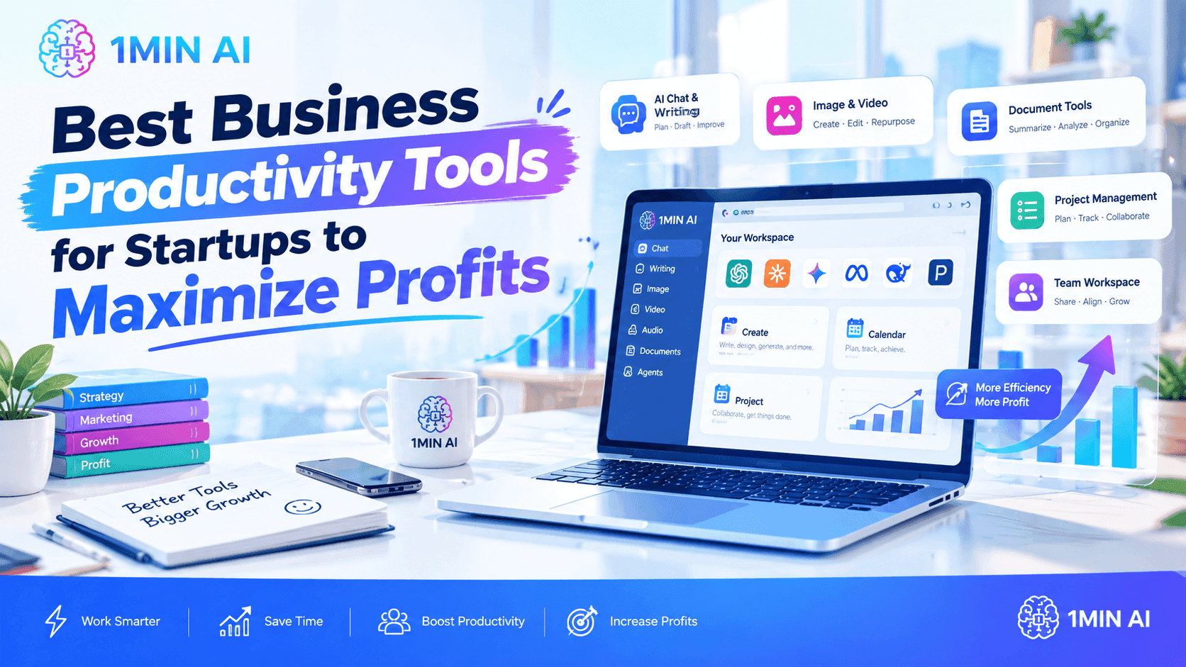 Best Business Productivity Tools for Startups to Maximize Profits | 1minAI