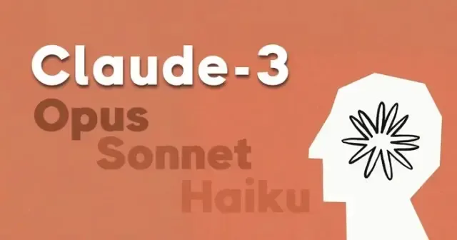 Claude-3 Opus Sonnet Haiku text next to a head silhouette with a starburst inside.