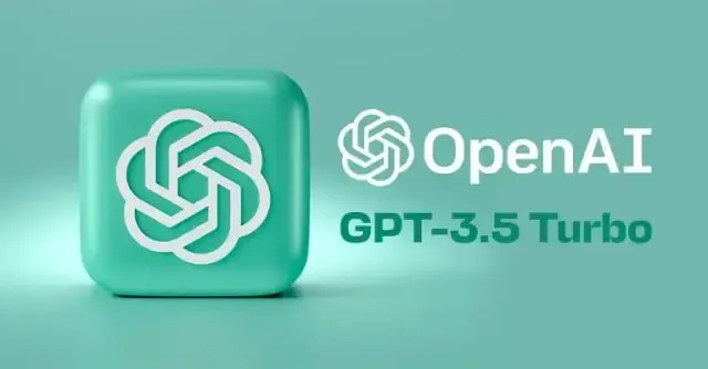 OpenAI logo, a teal cube with a knot symbol, next to 'OpenAI GPT-3.5 Turbo' text.