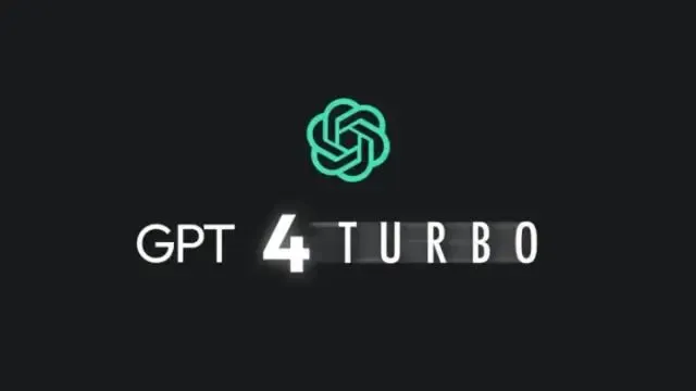 Teal OpenAI logo with 'GPT 4 TURBO' text, featuring a prominent '4'.