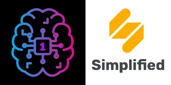 A stylized brain with a microchip and circuit connections next to the Simplified logo.
