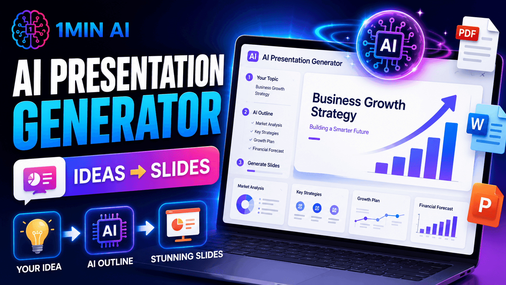 AI Presentation Generator creating business growth strategy slides from ideas.