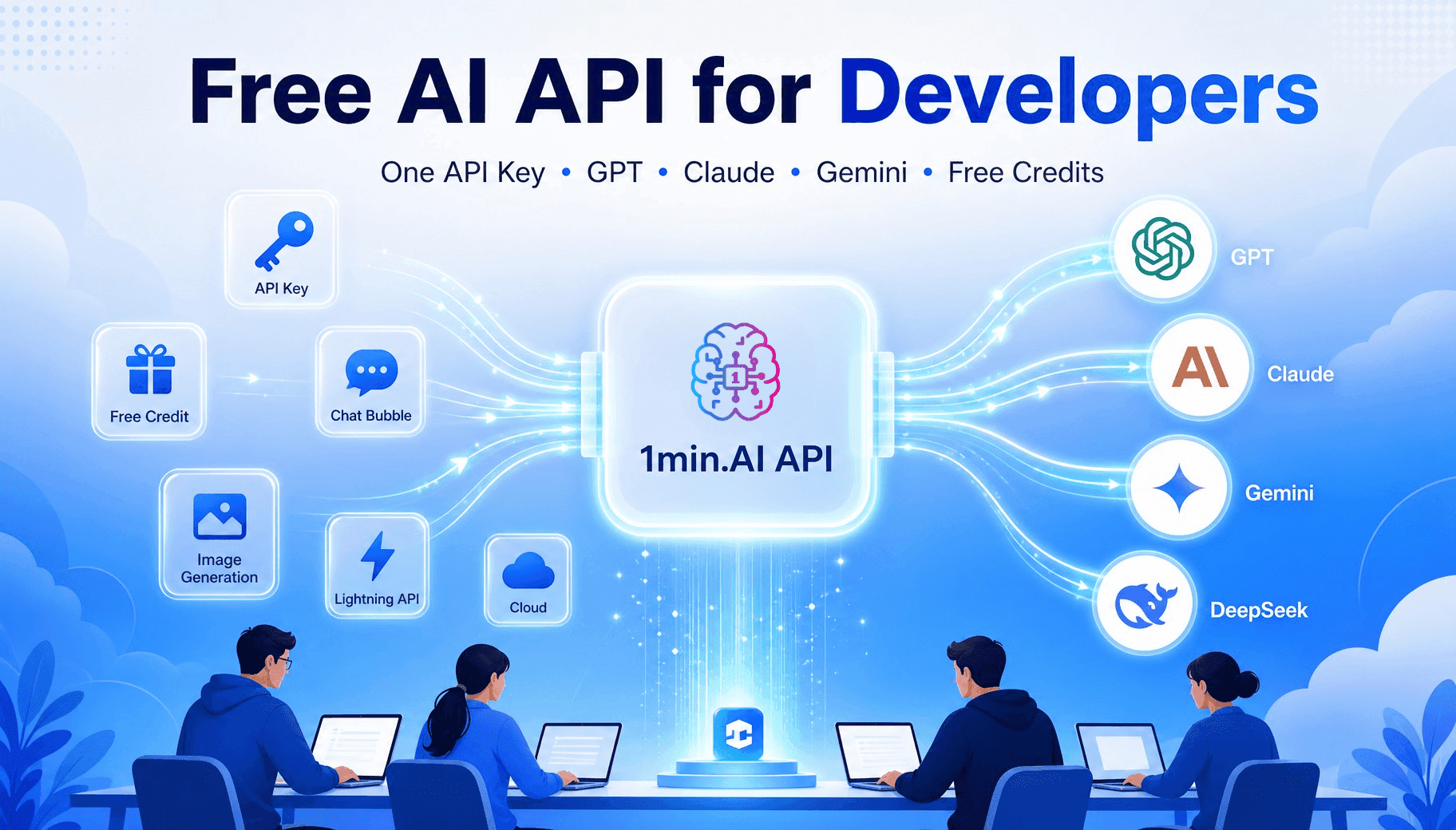 1min.AI API banner promoting free AI API access for developers, including GPT and Claude.