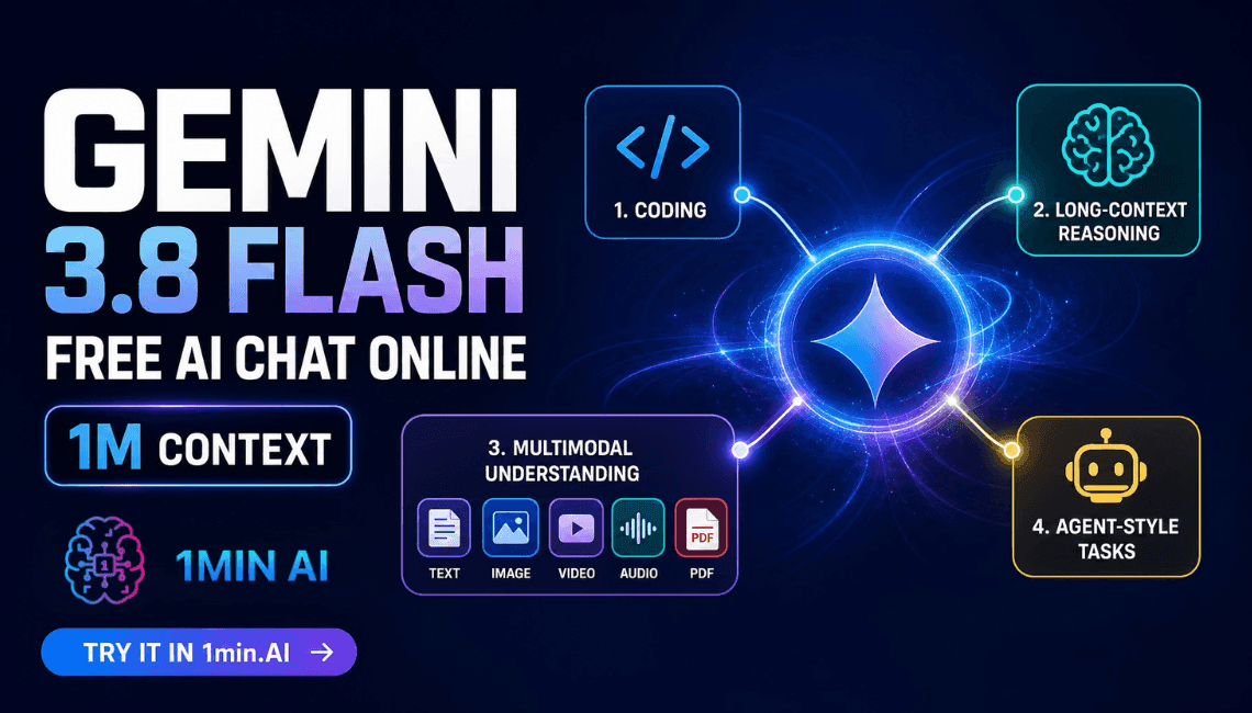Gemini 3.8 Flash free AI chat online, highlighting multimodal understanding and long context.