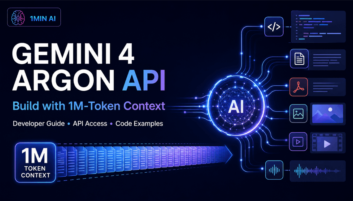 Promotional graphic for Gemini 4 Argon API, highlighting 1M-Token Context and AI capabilities.
