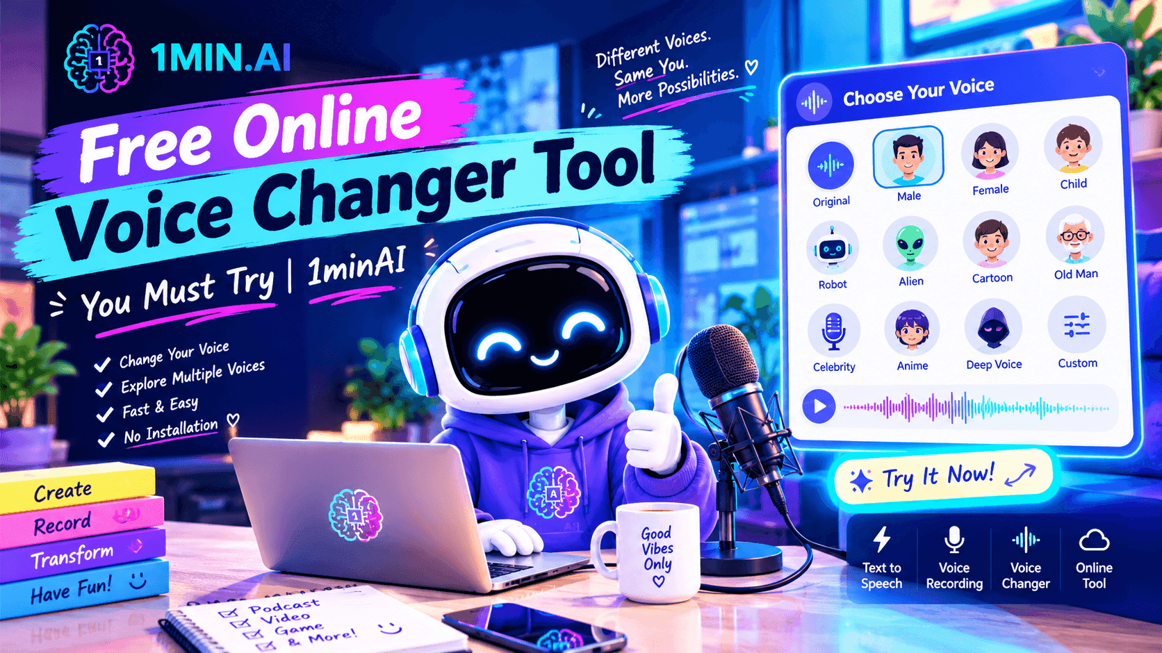 Free Online Voice Changer Tool You Must Try | 1minAI