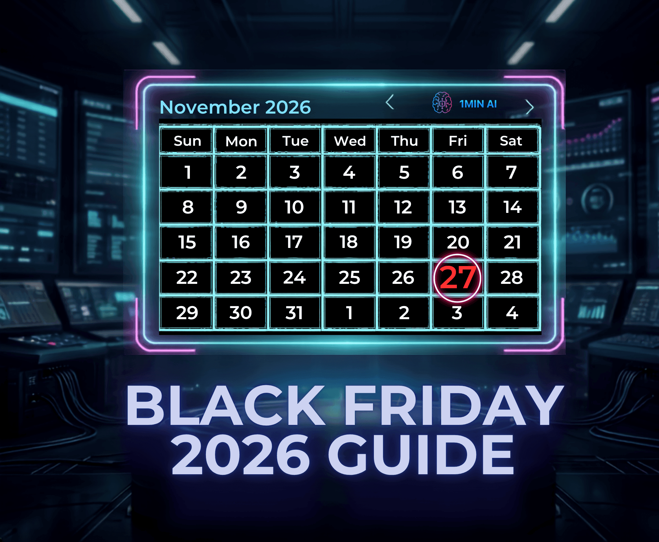 Digital calendar highlighting November 27, 2026, for a Black Friday guide.