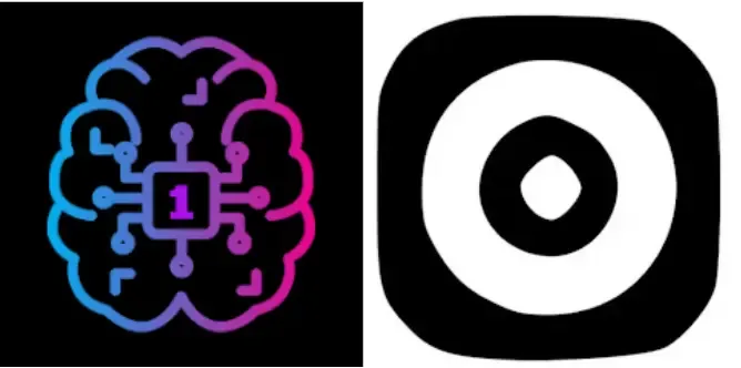 An AI brain graphic featuring a chip with '1' and a black-and-white target icon.