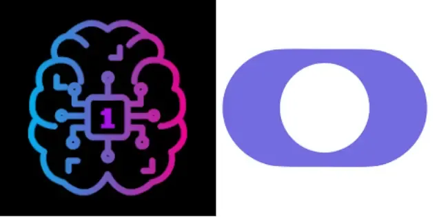 Stylized AI brain with chip and number '1' next to a purple toggle switch icon.