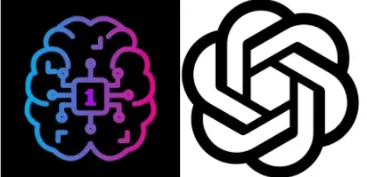 Gradient AI brain icon with circuit board elements beside the OpenAI logo.