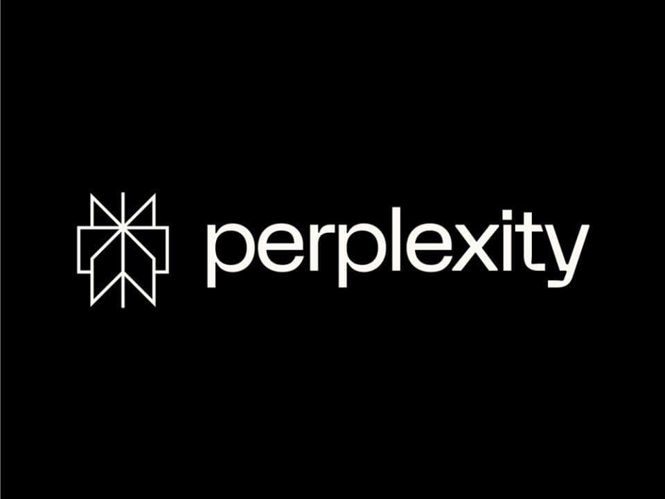 Perplexity AI logo featuring a white geometric star icon and text on a black background.