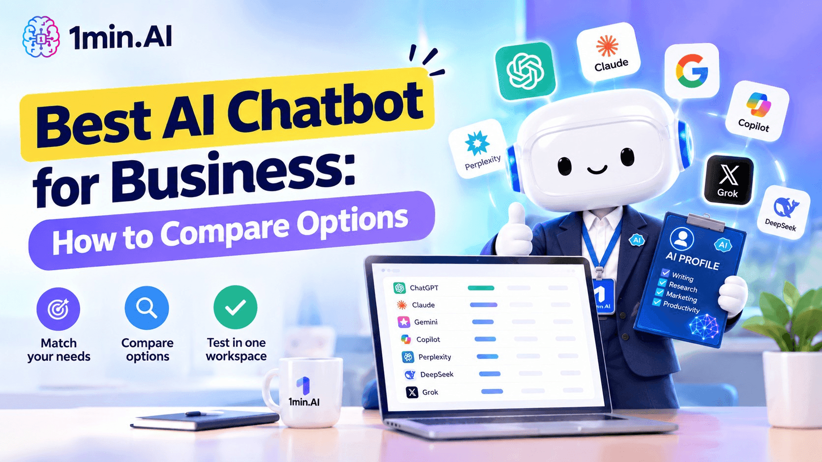 Best AI chatbots for business, including ChatGPT, Claude, Gemini, Copilot, and Perplexity