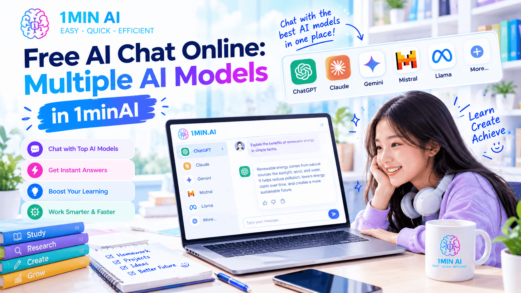 Free AI Chat Online: Multiple AI Models in 1minAI