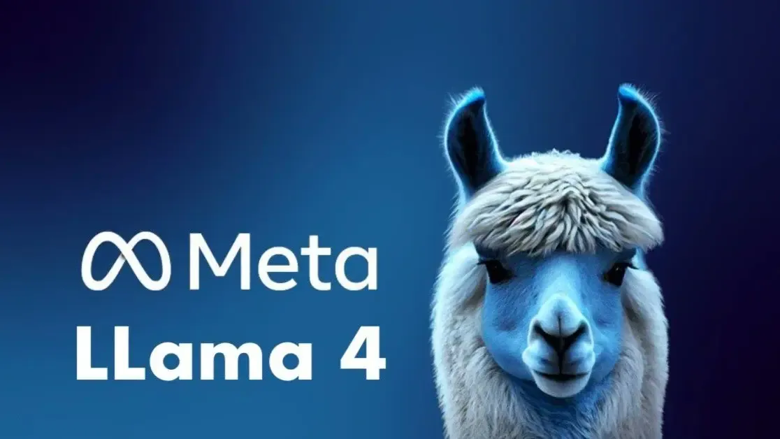 Meta Llama 4 logo with a blue-hued llama against a dark blue background.
