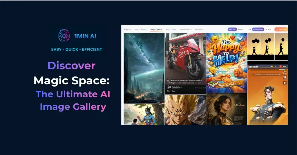 TSBN AI 'Magic Space' gallery displays diverse AI-generated images with promotional text.